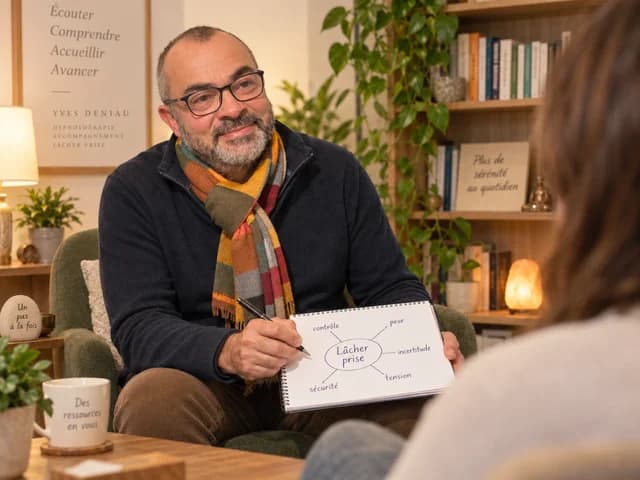 Yves Deniau échange avec une consultante autour du lâcher prise et du besoin de contrôle.